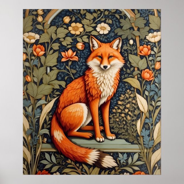 Beautiful Sitting Red Fox William Morris Inspired  Poster (Front)