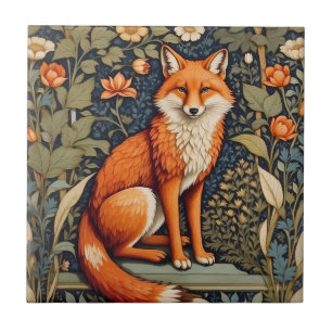 Beautiful Sitting Red Fox William Morris Inspired Tile
