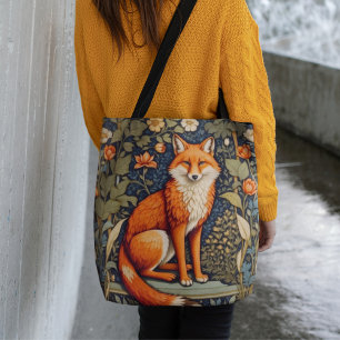 Beautiful Sitting Red Fox William Morris Inspired Tote Bag