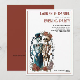 Beautiful Skeleton Couple QR Wedding Evening Party Invitation