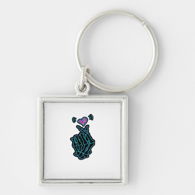 Beautiful Skeleton Hands With A Heart Signal For H Keychain (Front)