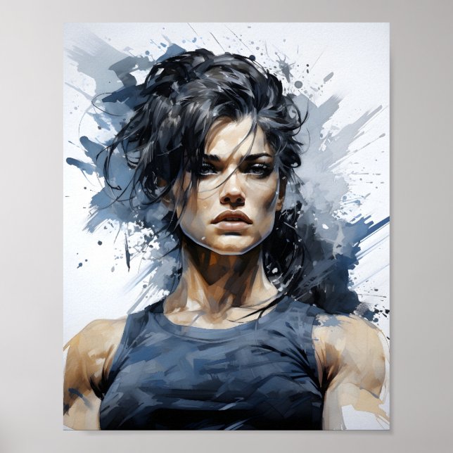 Beautiful Sketch Portrait Of Female Bodybuilder Poster (Front)