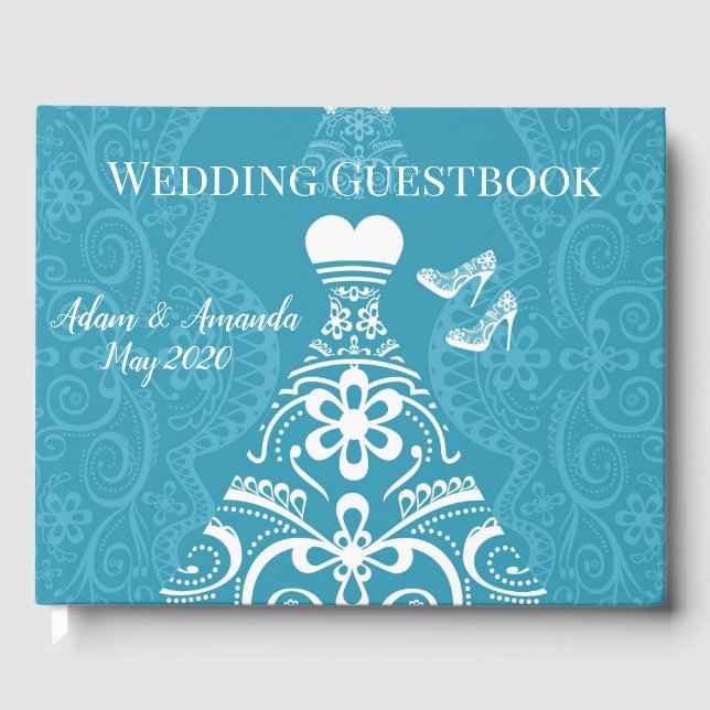 Beautiful sky blue and white bride wedding guest book (Front)