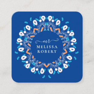 Beautiful Sky Blue Floral Mandala Marble Square Business Card