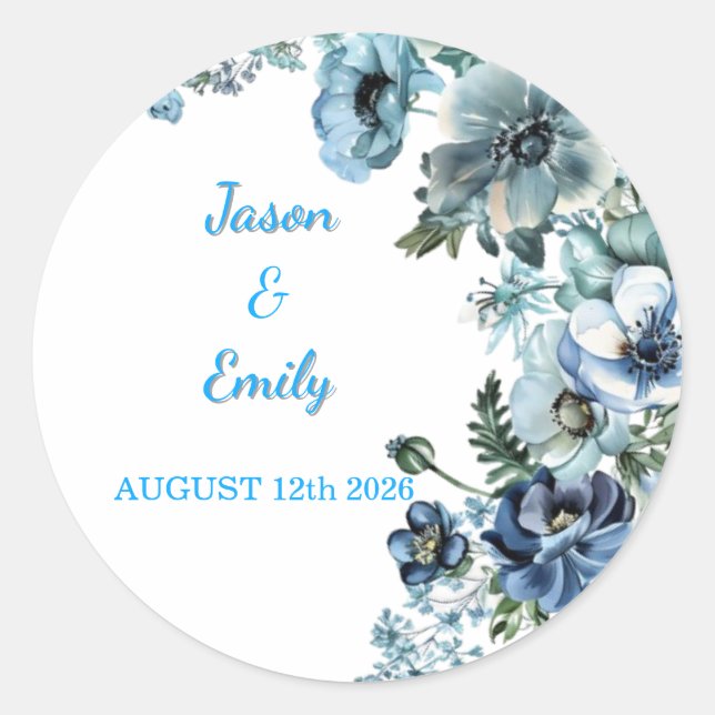 Beautiful Sky Blue Floral Wedding Stickers  (Devant)