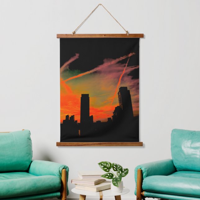 Beautiful Sky Clouds Orange Water Tower City  Hanging Tapestry (Living Room)