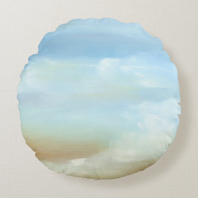 Beautiful Skyscape with Fluffy Clouds Round Pillow (Front)