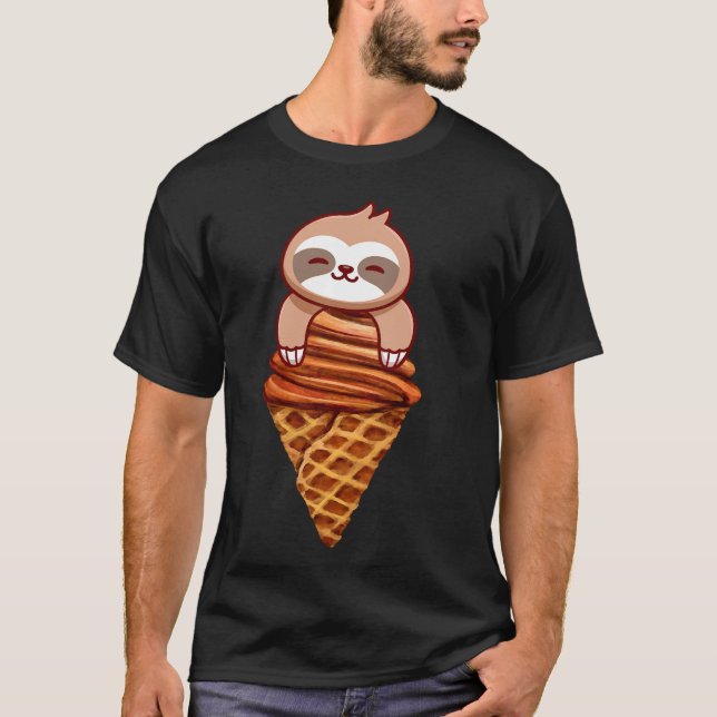 Beautiful Sloth And Ice Cream Cone Art T-Shirt (Front)