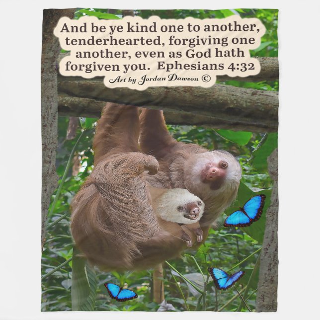 Beautiful Sloth Scripture: Ephesians 4:32 Fleece Blanket (Front)