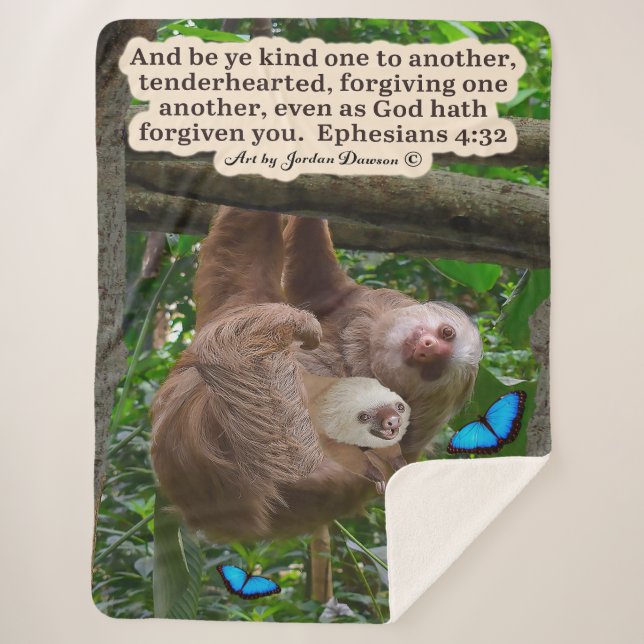Beautiful Sloth Scripture: Ephesians 4:32 Sherpa Blanket (Front)