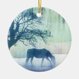 Beautiful Snow Horse Artwork Ceramic Ornament