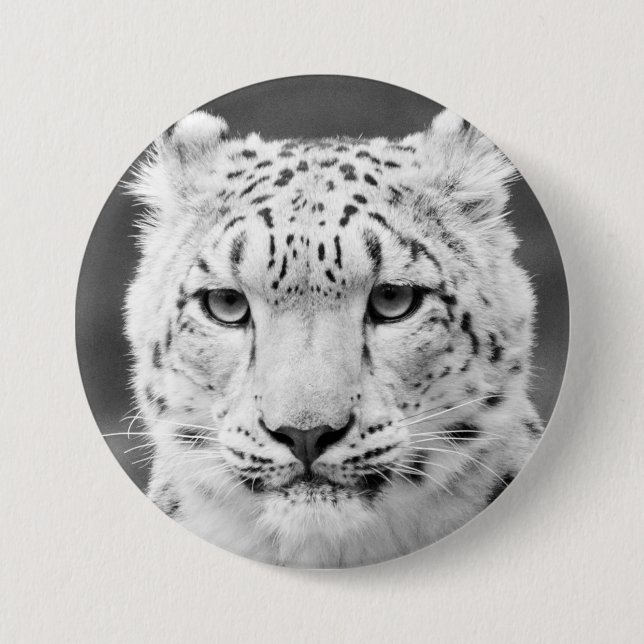 Beautiful Snow Leopard Black and White Portrait 3 Inch Round Button (Front)