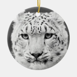 Beautiful Snow Leopard Black and White Portrait Ceramic Ornament