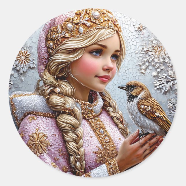 Beautiful Snow Maiden Classic Round Sticker (Front)