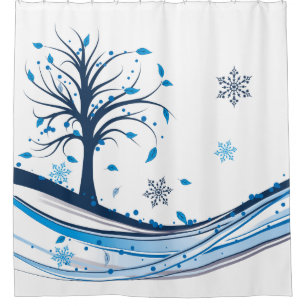 Beautiful Snowflake Winter Tree Blue and White