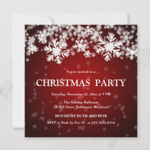 Beautiful Snowflakes Christmas Party Red Invitation
