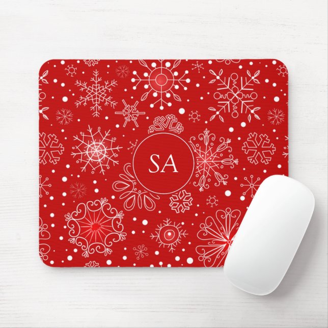 Beautiful Snowflakes on Red Background Christmas Mouse Pad (With Mouse)
