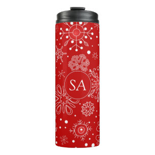 Beautiful Snowflakes on Red Background Christmas Thermal Tumbler