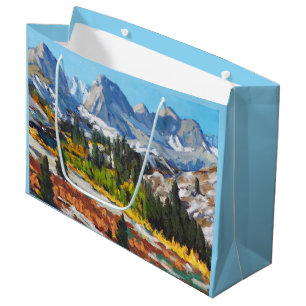 Beautiful Snowy Day Orange Yellow Blue Red  Large Gift Bag