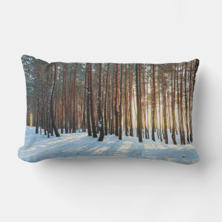 Beautiful snowy forest view lumbar pillow