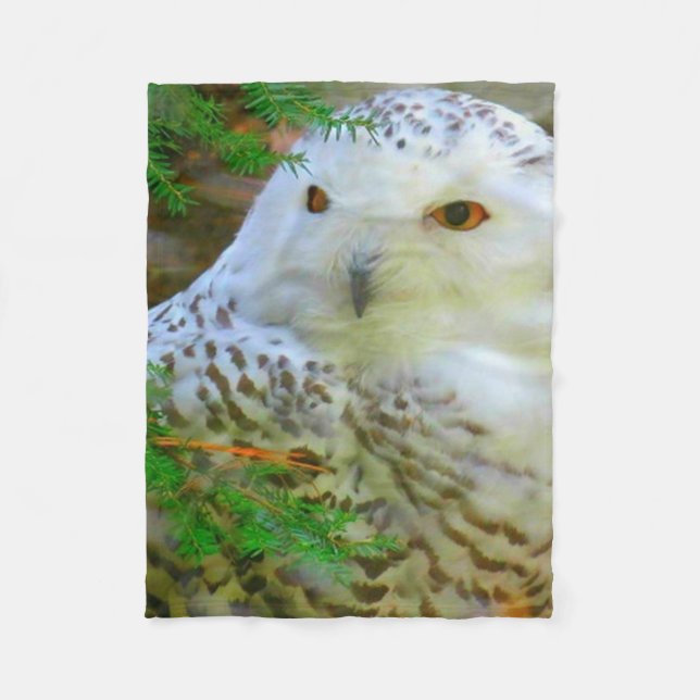 Beautiful Snowy Owl Fleece Blanket (Front)