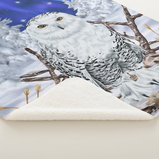 Beautiful Snowy Owl in Snow Print Sherpa Blanket (3/4)