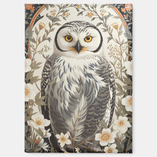 Beautiful Snowy Owl William Morris Inspired Magnet