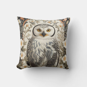 Beautiful Snowy Owl William Morris Inspired Throw Pillow