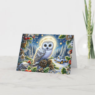 Beautiful Snowy Own in Moonlight Christmas Holiday Card