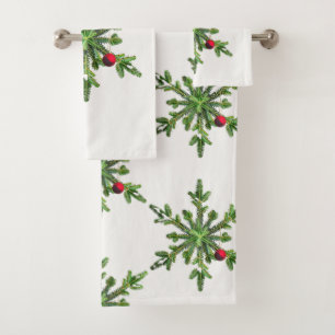 Beautiful Snowy Pine Snowflake Christmas Bath Towel Set