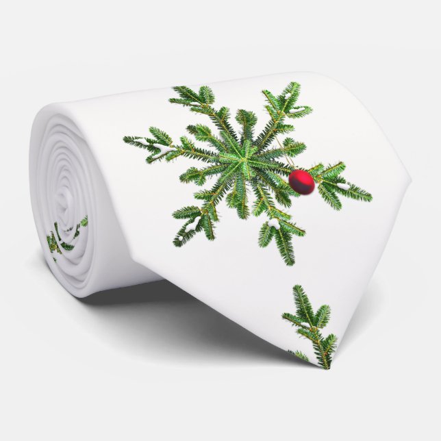 Beautiful Snowy Pine Snowflake Christmas Tie (Rolled)