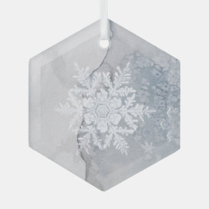 Beautiful Snowy Snowflake Christmas Glass Ornament