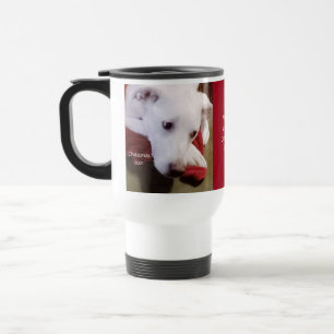 Beautiful Snowy White Puppy Dog  Red Christmas Travel Mug