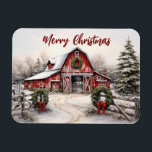 Beautiful Snowy Winter Rustic Red Barn Christmas Magnet<br><div class="desc">Beautiful Snowy Winter Rustic Red Barn Merry Christmas Magnet</div>