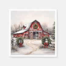 Beautiful Snowy Winter Rustic Red Barn Christmas