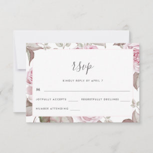 Beautiful Soft Blush Roses Wedding Rsvp Card