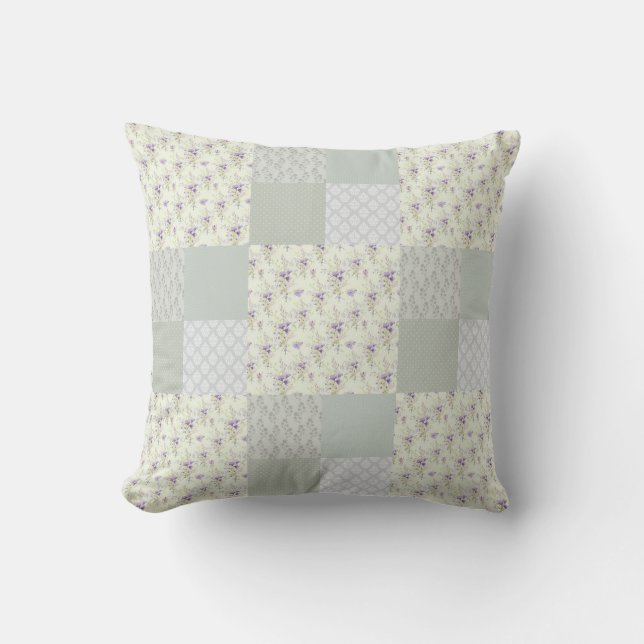 Beautiful soft green patchwork design throw pillow (Front)