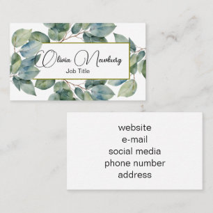 Beautiful soft green teal botanical calligraphy business card