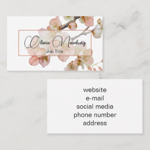 Beautiful soft peach orange floral calligraphy business card