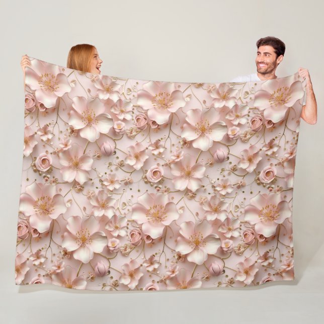 Beautiful Soft Pink Pastel Floral Blooms Fleece Blanket (In Situ)