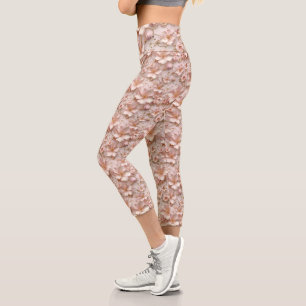 Beautiful Soft Pink Pastel Floral Capri Leggings