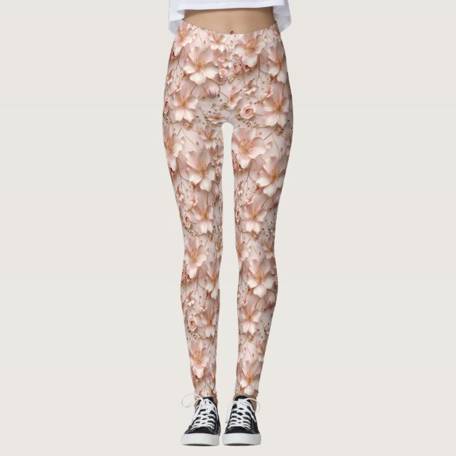 Beautiful Soft Pink Pastel Floral Leggings (Front)