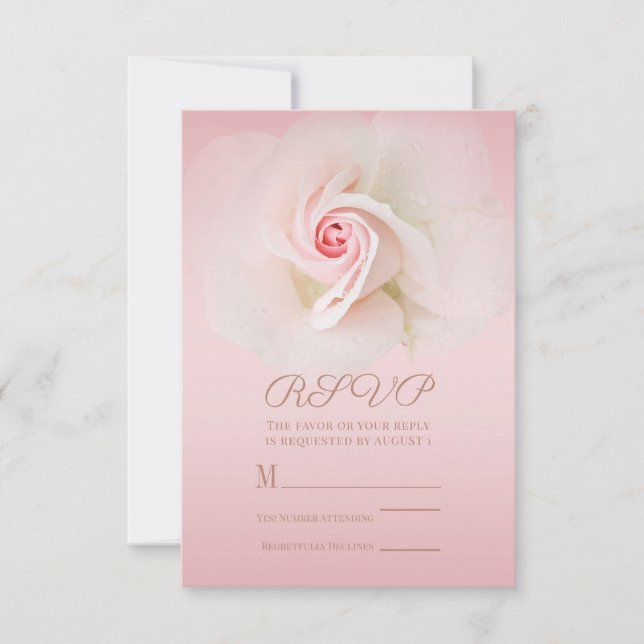 Beautiful Soft Pink Wet Rose Elegant Wedding RSVP (Front)