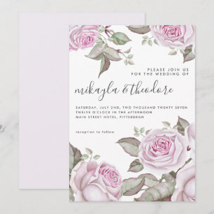 Beautiful Soft Purple Watercolor Roses Wedding Invitation