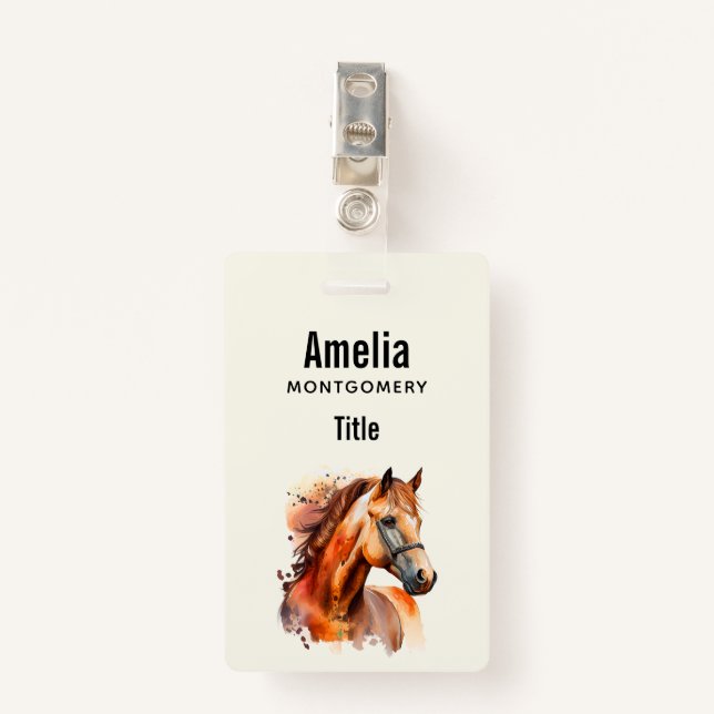 Beautiful Sorrel Horse Portrait Badge (Front with Clip)