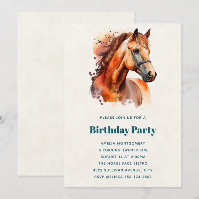 Beautiful Sorrel Horse Portrait Birthday Invitation (Front/Back)