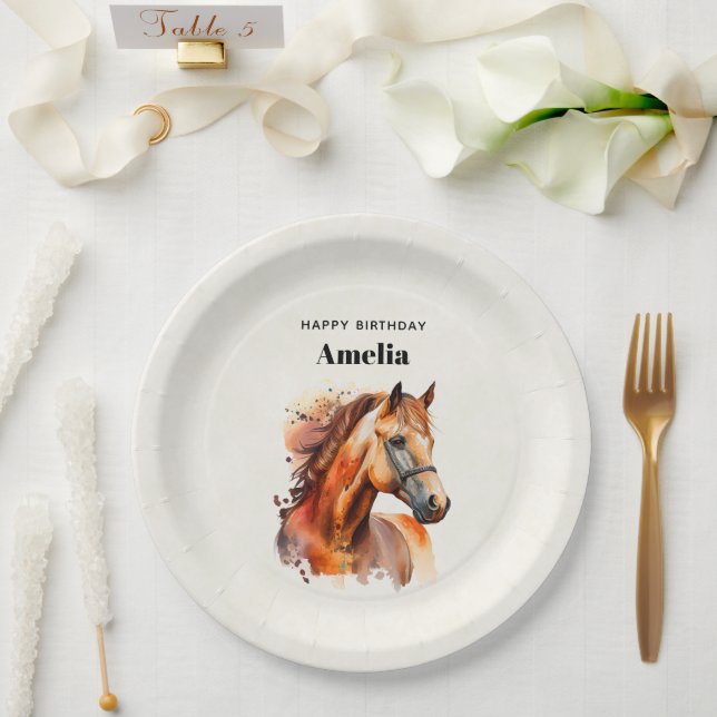 Beautiful Sorrel Horse Portrait Birthday Paper Plate (Wedding)