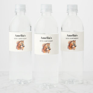 Beautiful Sorrel Horse Portrait Birthday Water Bottle Label