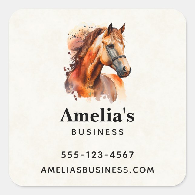 Beautiful Sorrel Horse Portrait Business Square Sticker (Front)