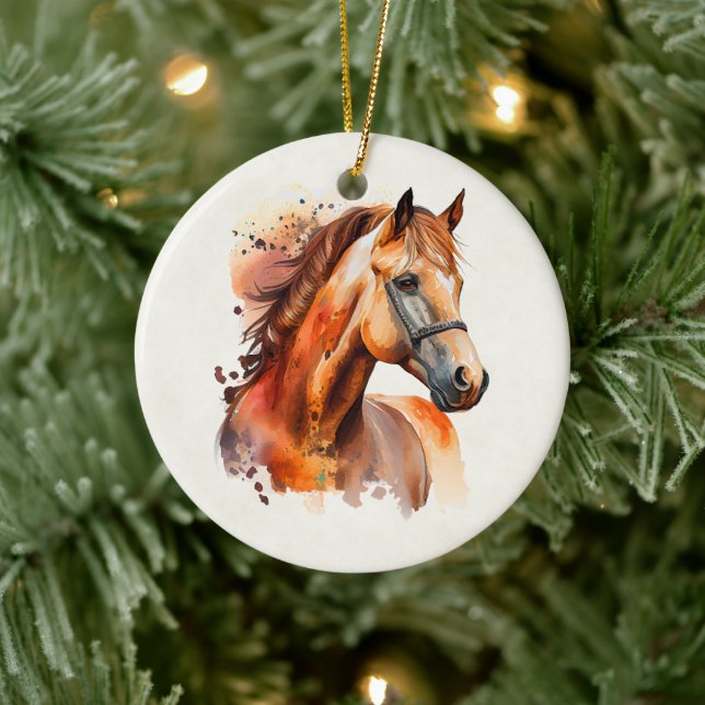 Beautiful Sorrel Horse Portrait Ceramic Ornament (Tree)